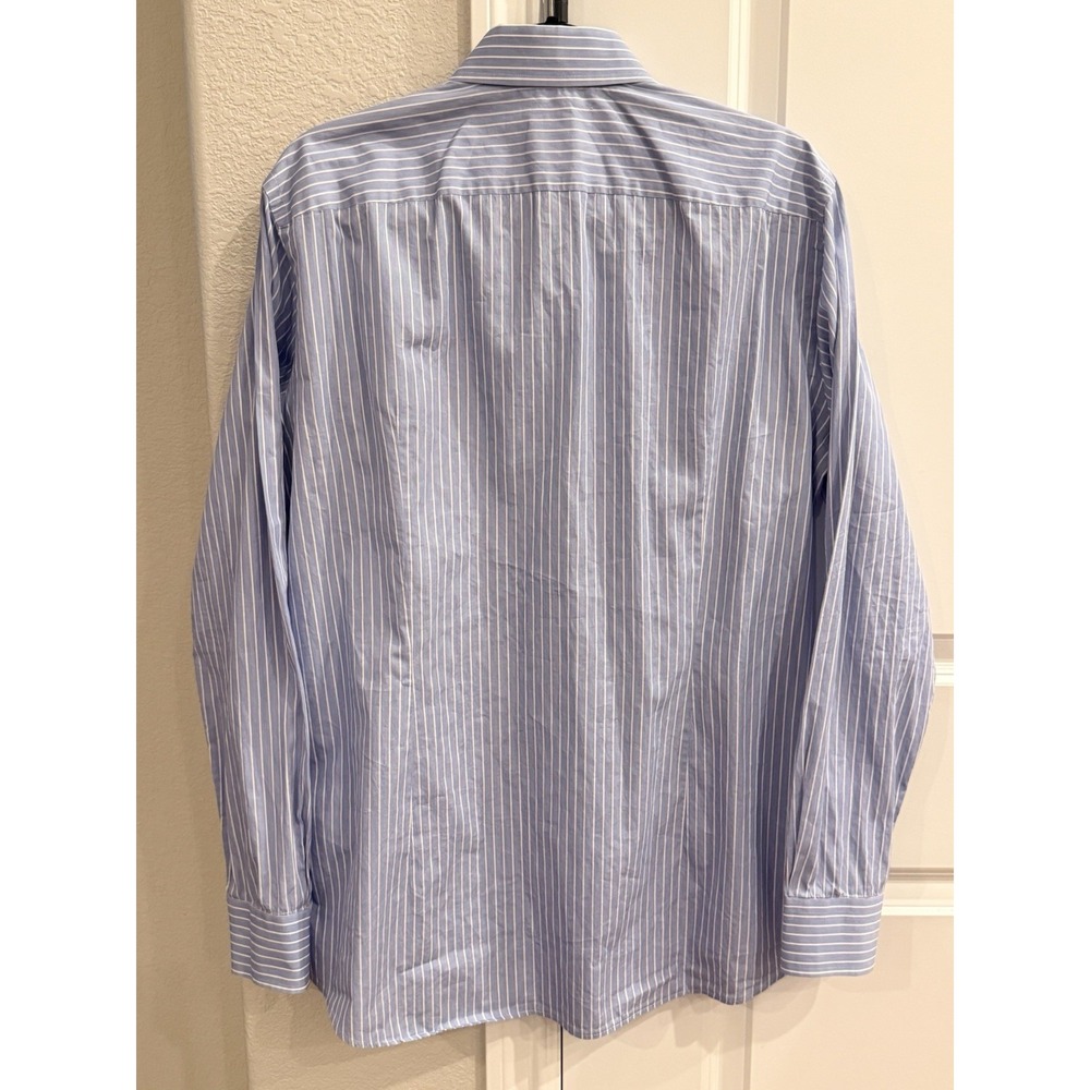Hugo Boss Dress Shirt Mens 16‎ Blue White Striped Tailored Slim Fit Long Sleeve - Picture 4 of 5